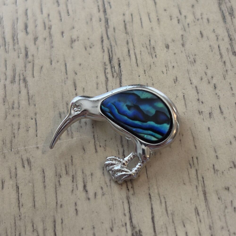 Vintage Abalone & Metal Kiwi Brooch